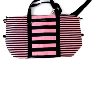 Victoria's Secret Women's Pink Black Striped Duffle Bag - Size OS New With Tag
